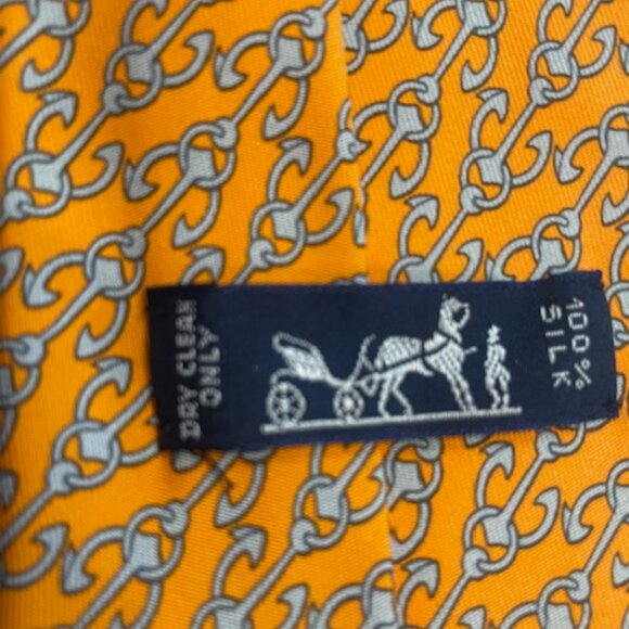 Hermes Orange Anchor Print Tie - Picture 4 of 6
